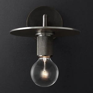 Изображение Бра Rh Utilitaire Knurled Disk Shade Sconce Black By Imperiumloft