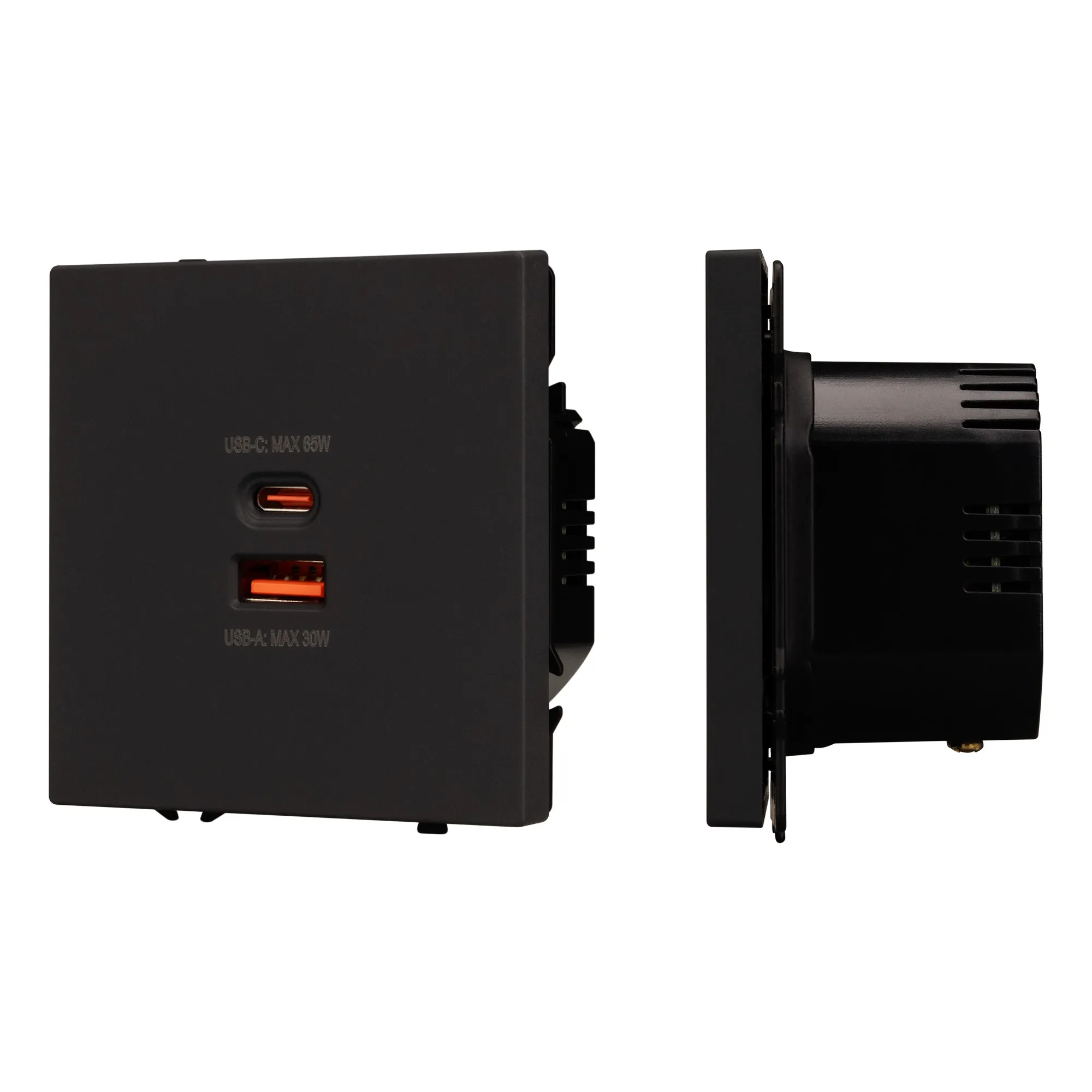 Механизм розетки с быстрой USB зарядкой SCT-NOBE-MUAC-SFPL-FC-BK (65W, QC3) (Arlight, -) - Изображение