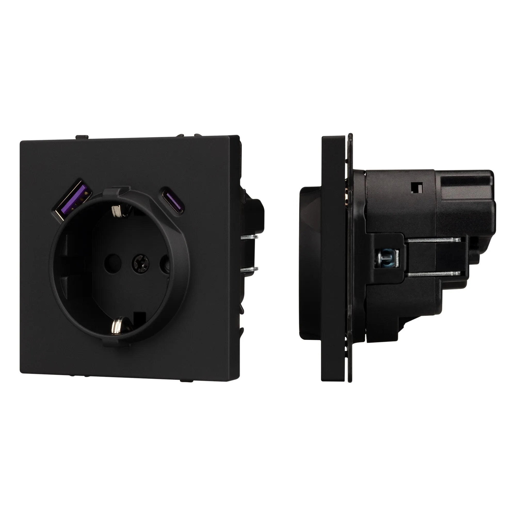 Механизм розетки с USB зарядкой SCT-NOBE-MUAC-SFPL-BK (230V, 16A) (Arlight, -) - Изображение