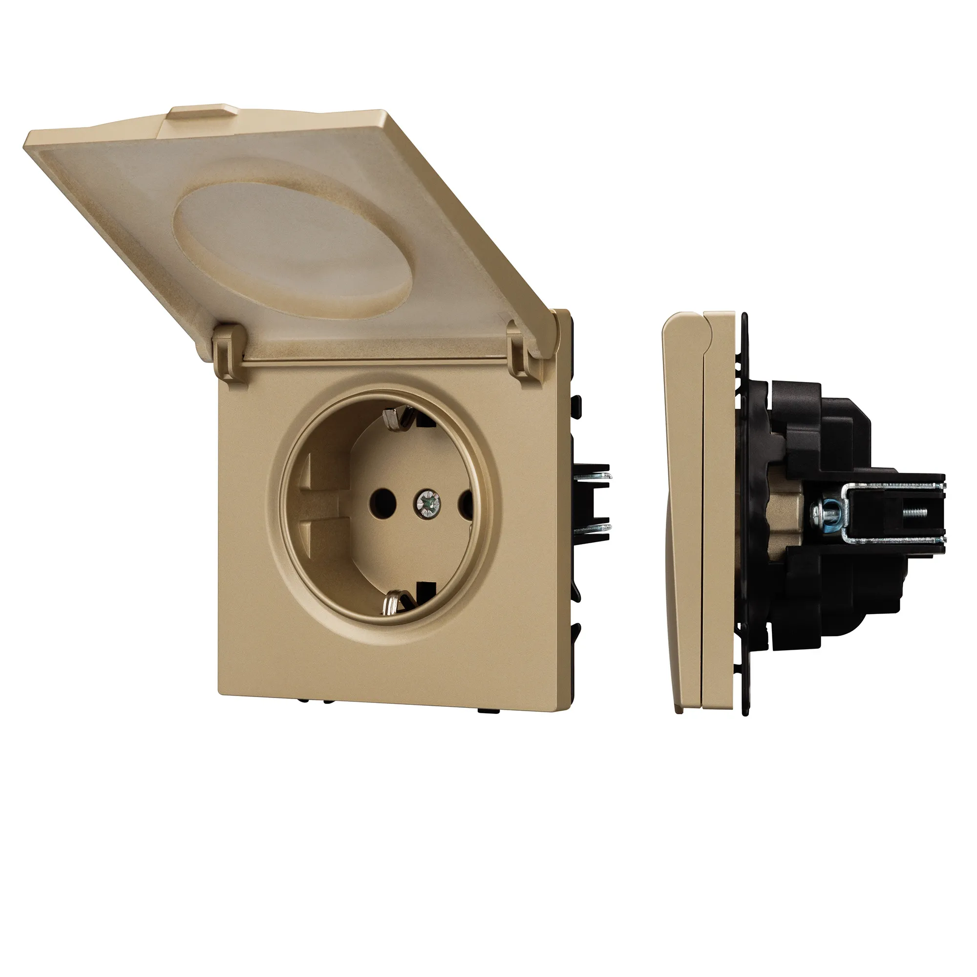 Механизм розетки влагозащищённый SCT-NOBE-MCP-SFPL-GD (230V, 16A) (Arlight, -) - Изображение