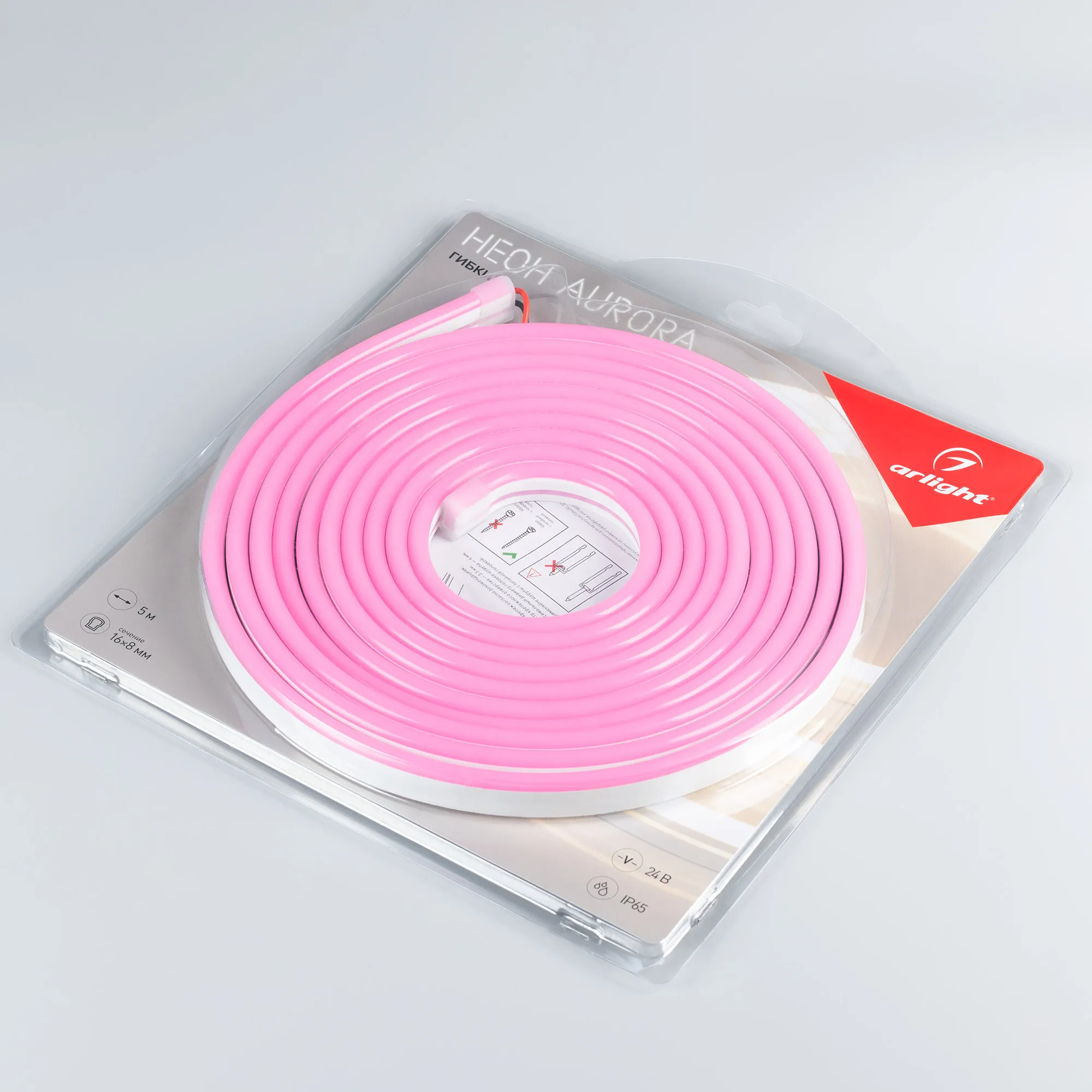 Лента светодиодная герметичная AURORA-PS-A120-16x8mm 24V Pink (10 W/m, IP65, 2835, 5m) (Arlight, Силикон) - Изображение