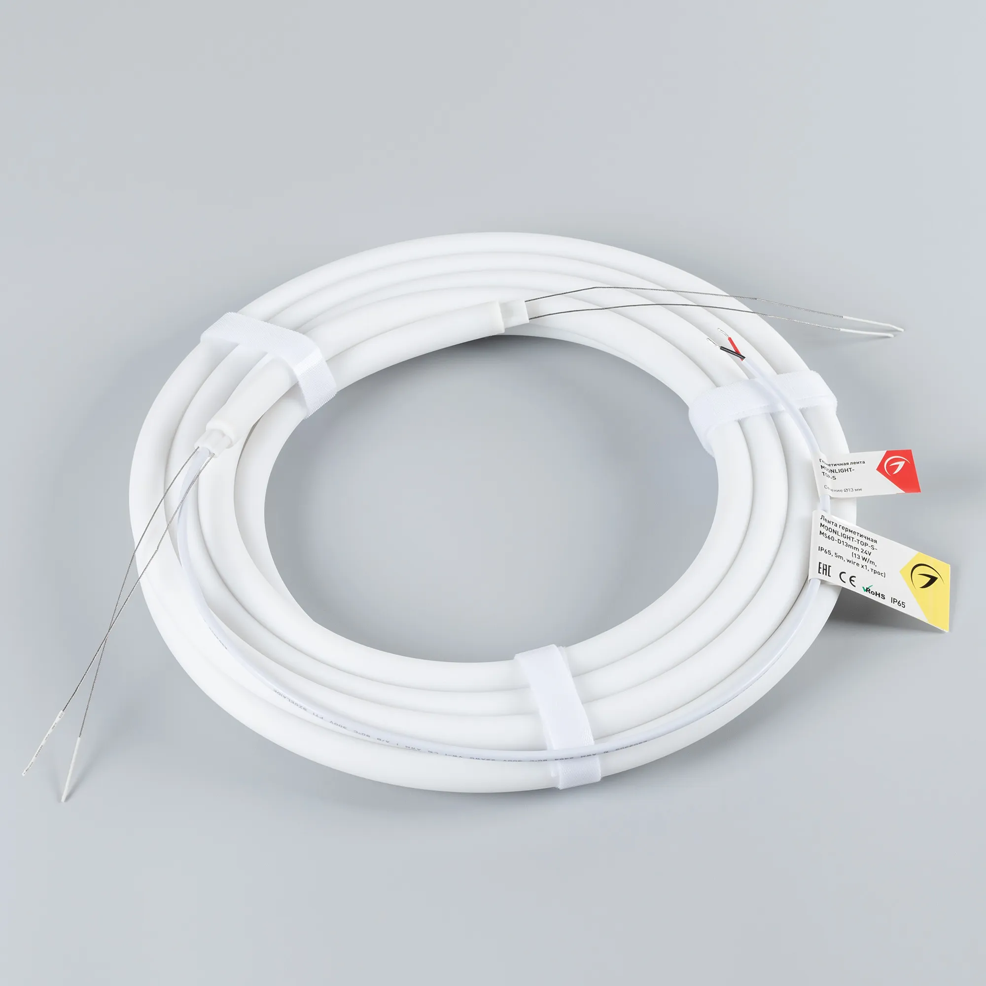 Лента светодиодная герметичная MOONLIGHT-TOP-S-M560-D13mm 24V Day4300 (13 W/m, IP65, 5m, wire x1, трос) (Arlight, Вывод прямой, 3 года) - Изображение