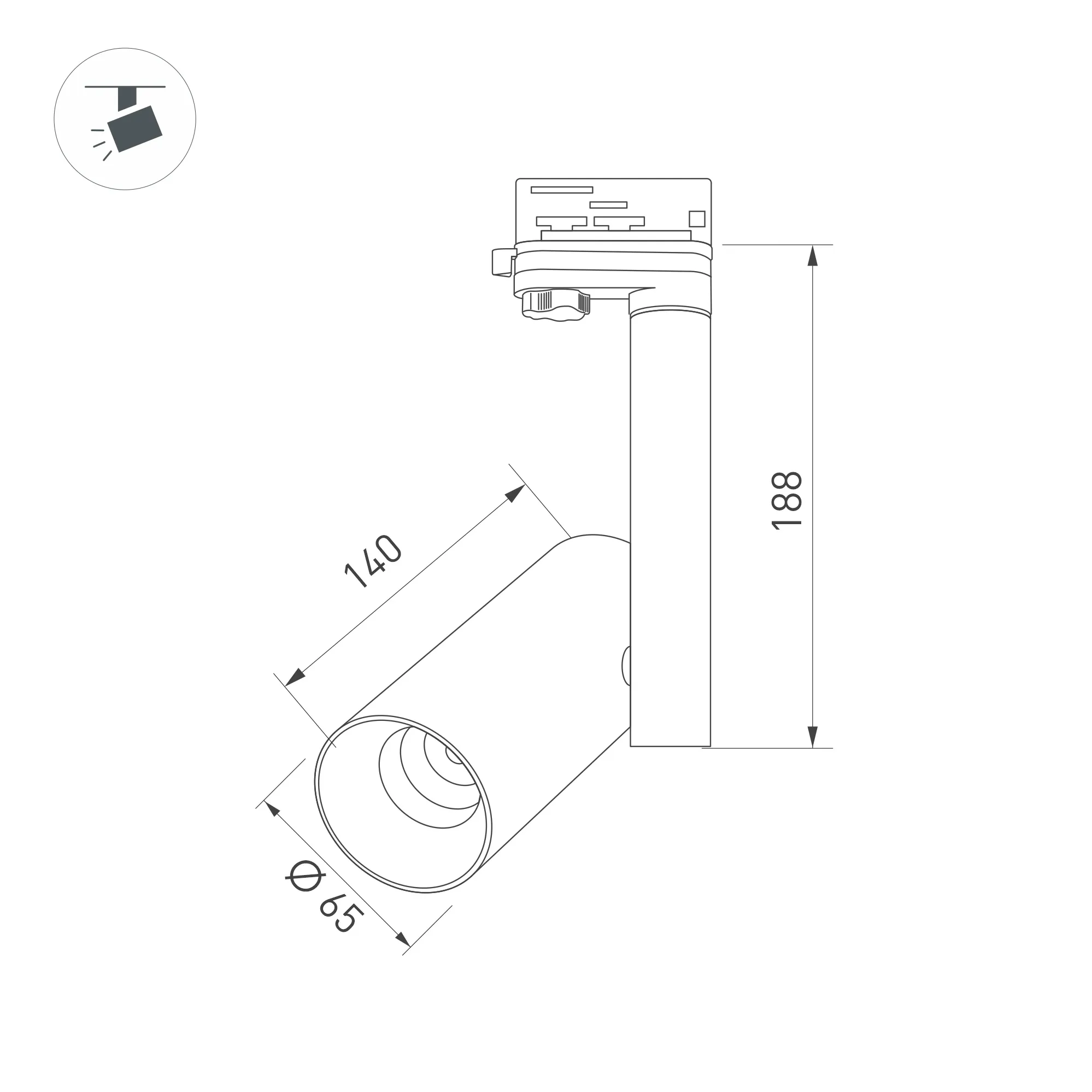 Светильник SP-POLO-TRACK-PIPE-R65-8W Warm3000 (WH-BK, 40 deg) (Arlight, IP20 Металл, 3 года) - Изображение