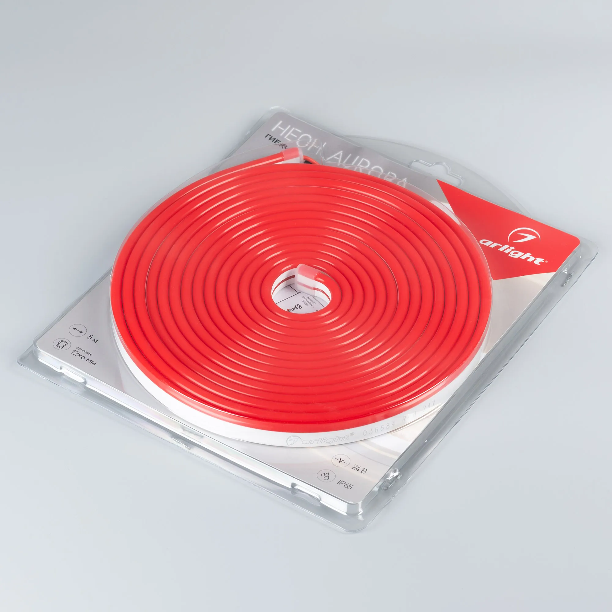 Лента светодиодная герметичная AURORA-PS-A120-12x6mm 24V Red (10 W/m, IP65, 2835, 5m) (Arlight, Силикон) - Изображение